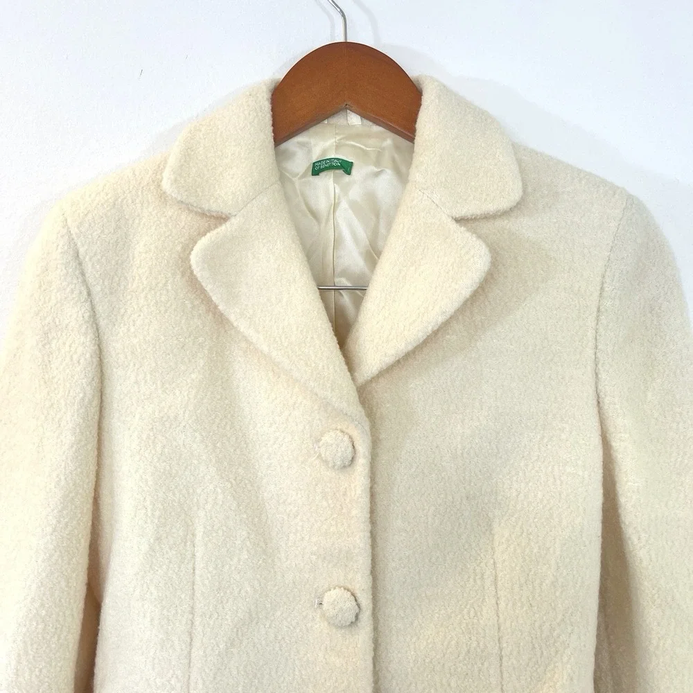 Made in Italy of Benetton Wool Blazer Sz 40 Buttercream‎ Boucle Old Money Preppy